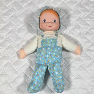 Fisher Price Bobbie Soft Cloth Doll 245 RARE Vintage 1980s Blue Floral With Hood